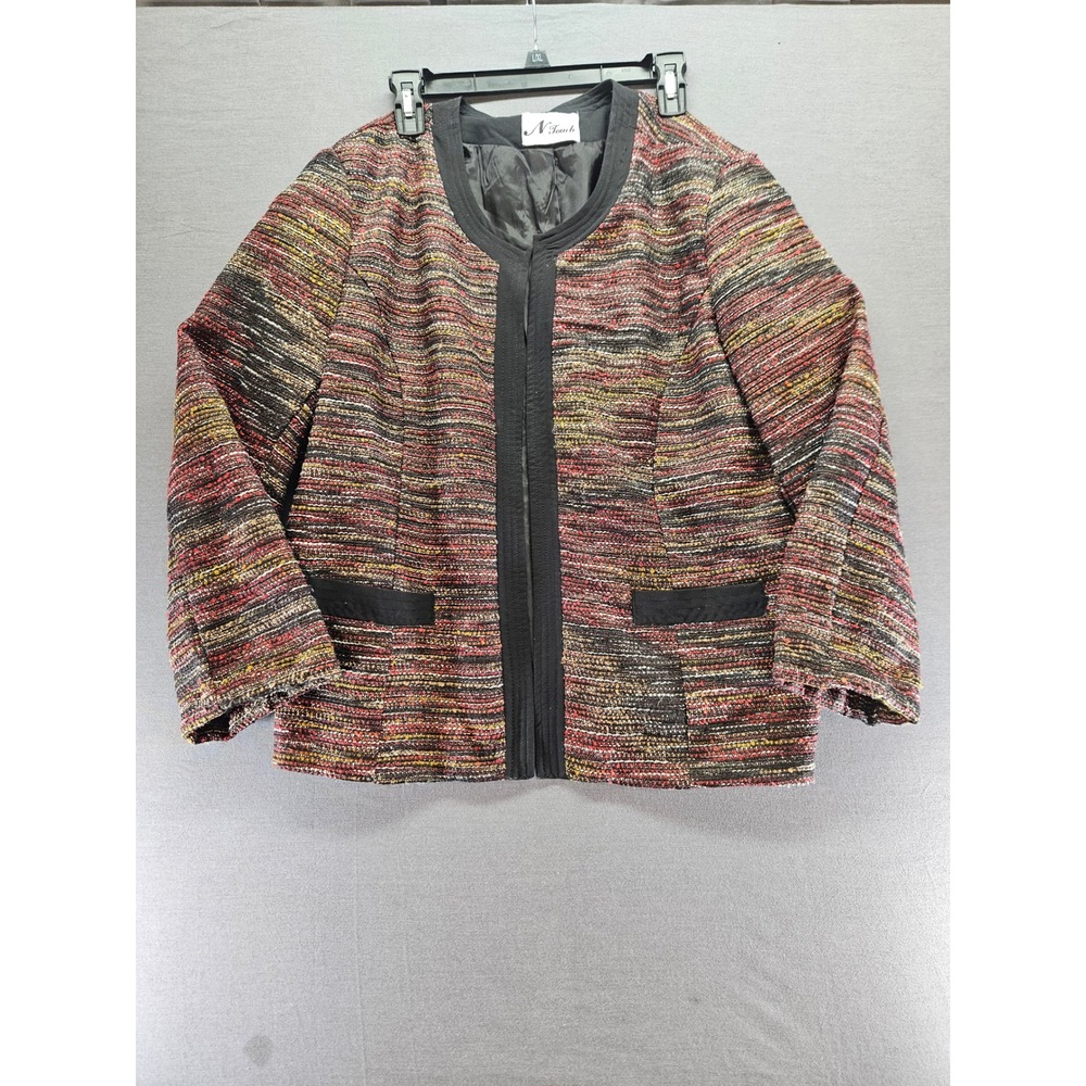 N Touch Womens Multi Color Tweed Open Front Blazer Jacket Red Black L XL